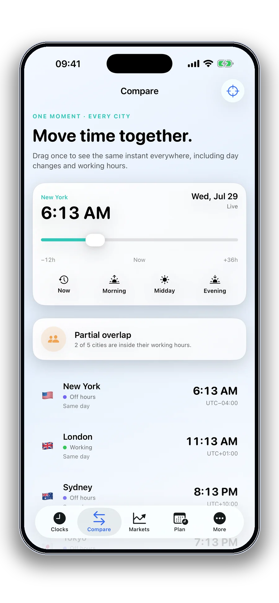 Compare time zones on iPhone