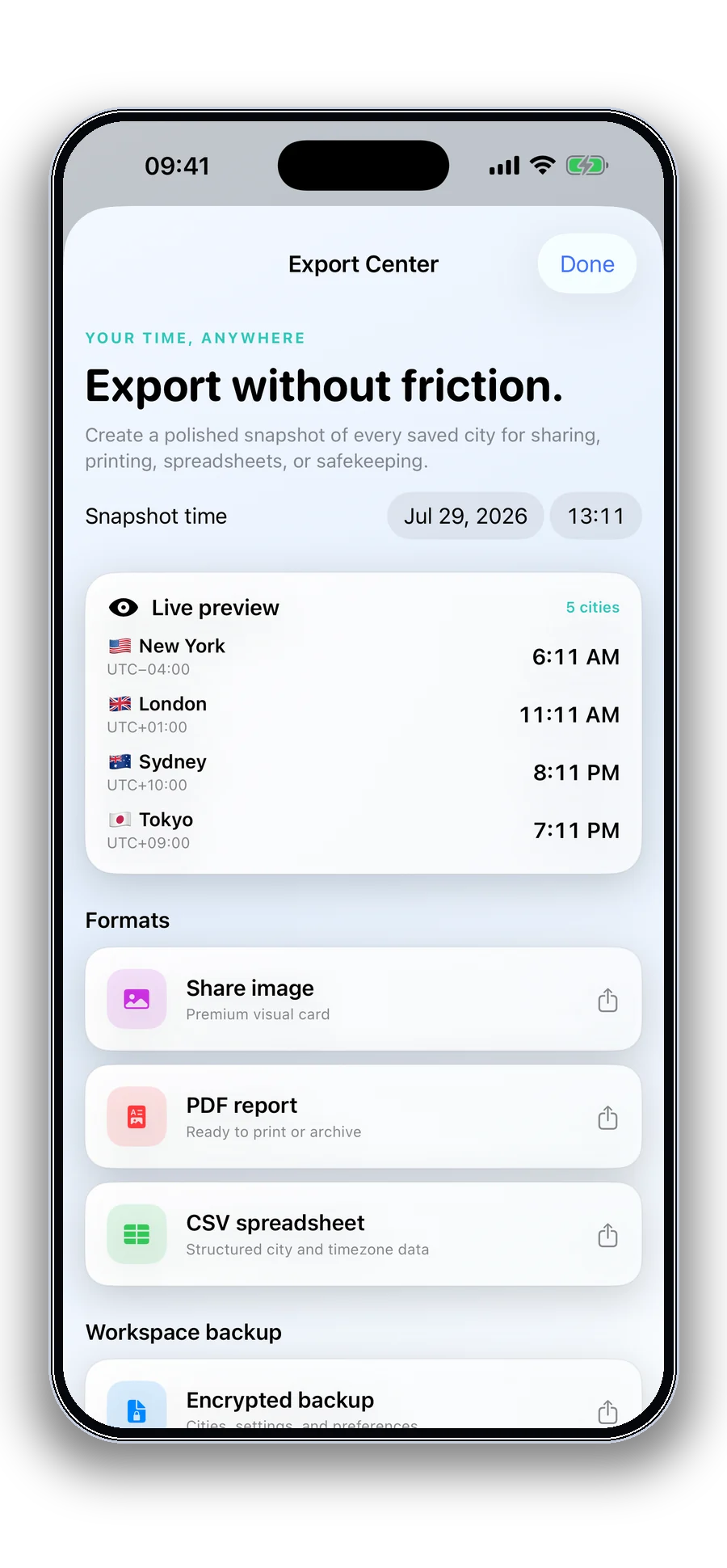 Export and backup options